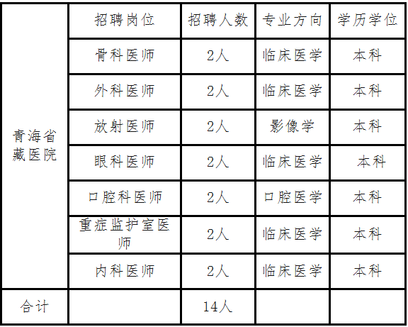 青海省藏医院2019年赴省外公开招聘工作人员公告