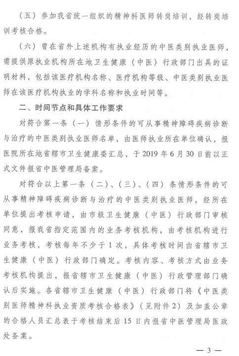 河南省中医管理局关于中医类别医师注册精神科执业的具体要求
