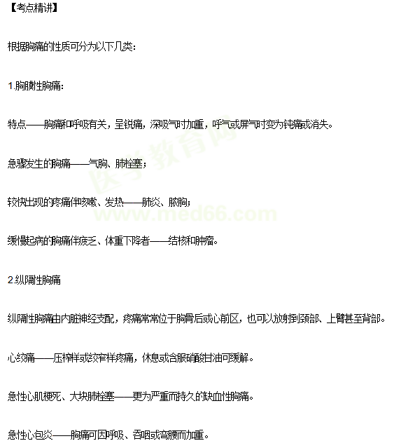胸痛的常见考点