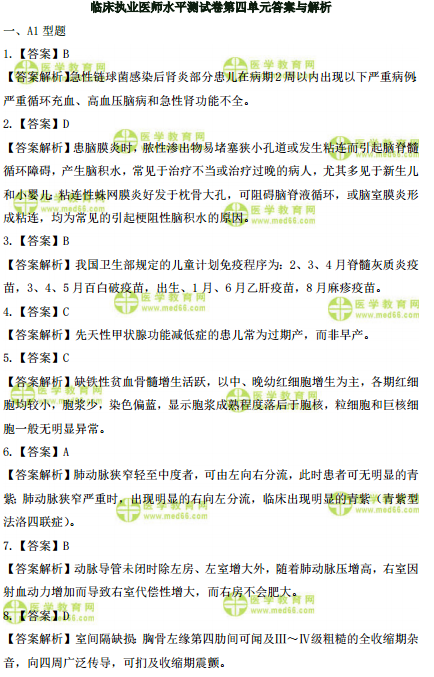 2019年临床执业医师高频试题 第四单元 150题！