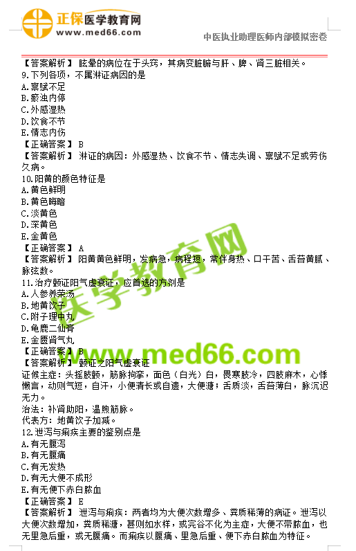 2019年中医执业助理医师模拟试题第二单元150题