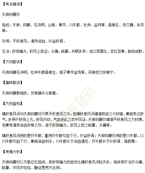 天麻钩藤饮方歌
