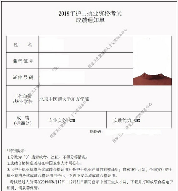 2019护士成绩单