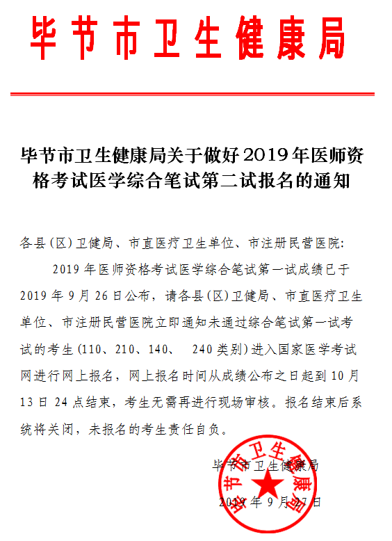 贵州毕节2019年执业医师二试报名及缴费安排