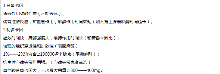 常用局麻药