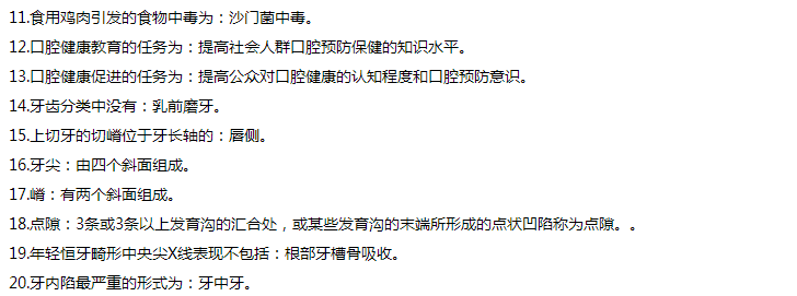 口腔执业医师综合笔试多年整理：250条常见考点精粹集锦！