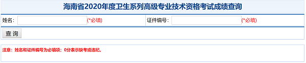 海南省2020年度卫生系列高级专业技术资格考试成绩查询