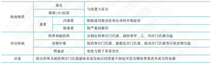 沙门氏菌致病物质与所致疾病 