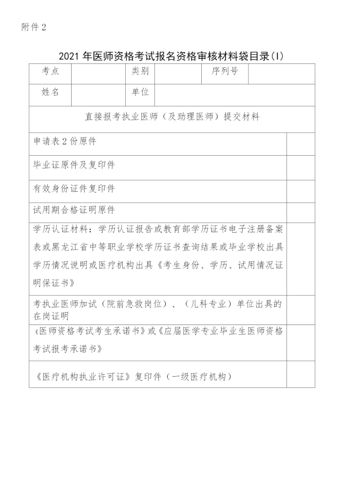 鹤岗市2021年中西医执业助理医师考试报名审核材料目录