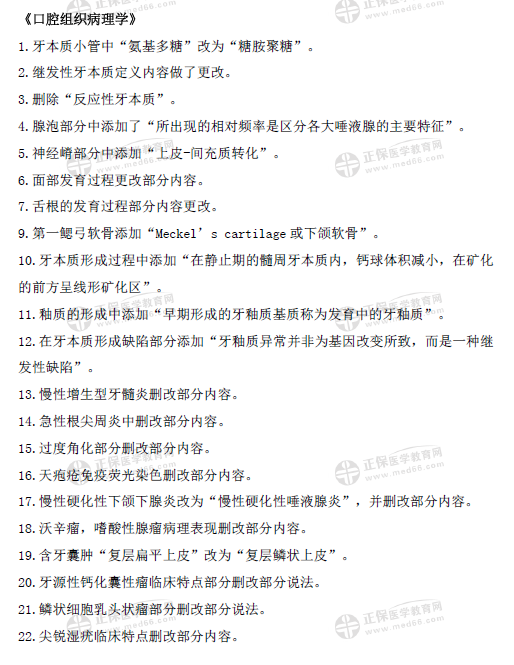 2021口腔组织病理学教材变动说明 2021口腔组织病理学教材变动说明