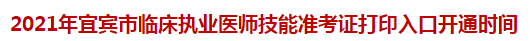 2021年宜宾市临床执业医师技能准考证打印入口开通时间