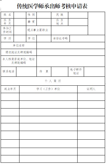 广西2021年传统医学师承出师考核申请表​下载