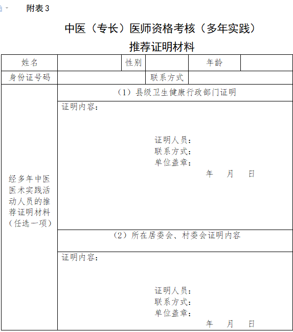 2021年宁夏自治区中医（专长）医师资格考核（多年实践）推荐证明材料下载