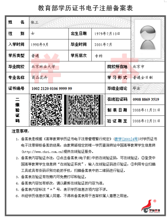 教育部电子注册备案表 教育部电子注册备案表