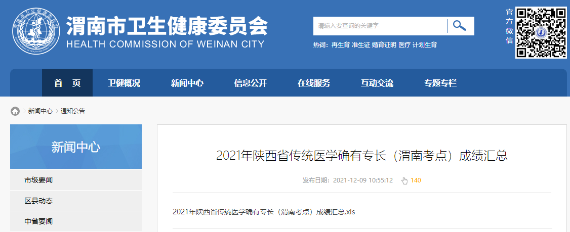 2021年陕西省传统医学确有专长（渭南考点）成绩汇总