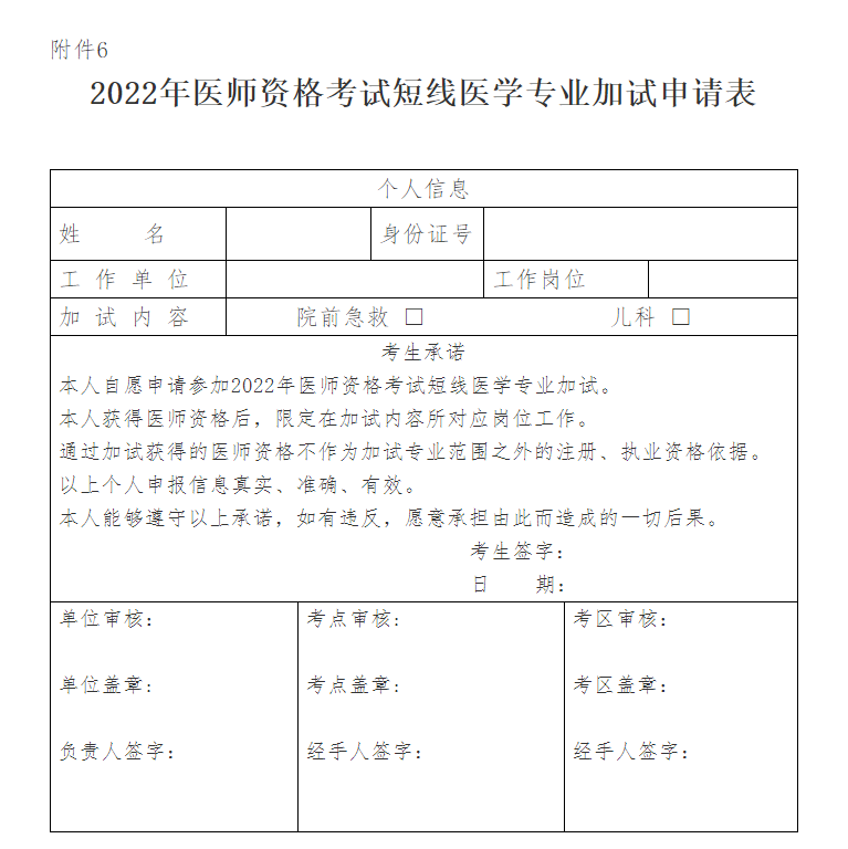 【黑龙江鹤岗】2022年医师资格考试短线医学专业加试申请表