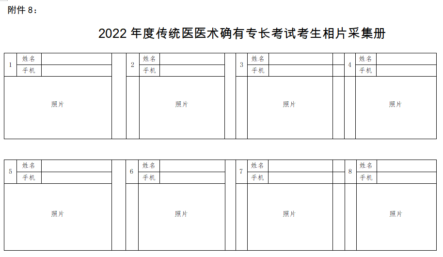 江西省2022年传统师承/确有专长考核报名材料模板《2022年度传统医医术确有专长考试考生相片采集册》