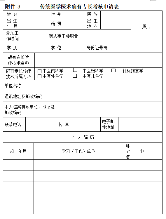 广东省2022年传统师承/确有专长考核报名材料模板《传统医学医术确有专长考核申请表》