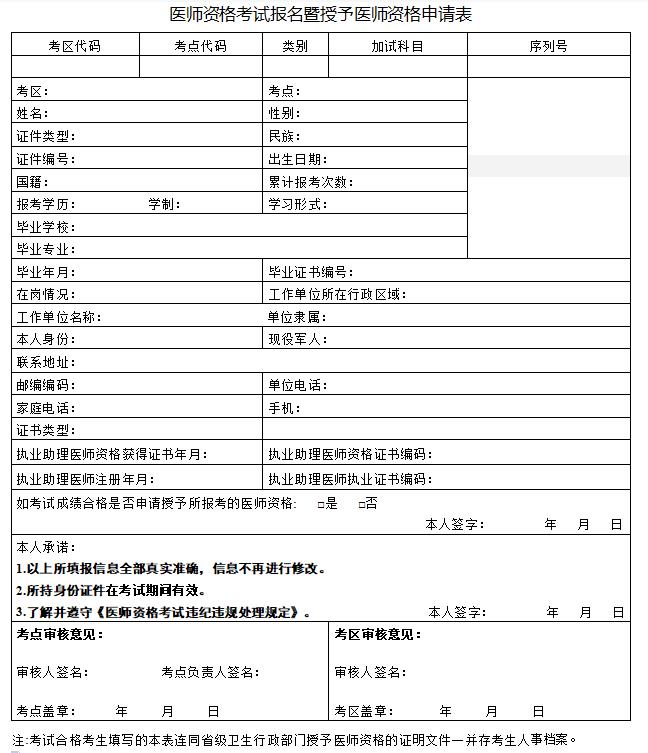 青海省2023年《医师资格考试报名暨授予医师资格申请表》下载