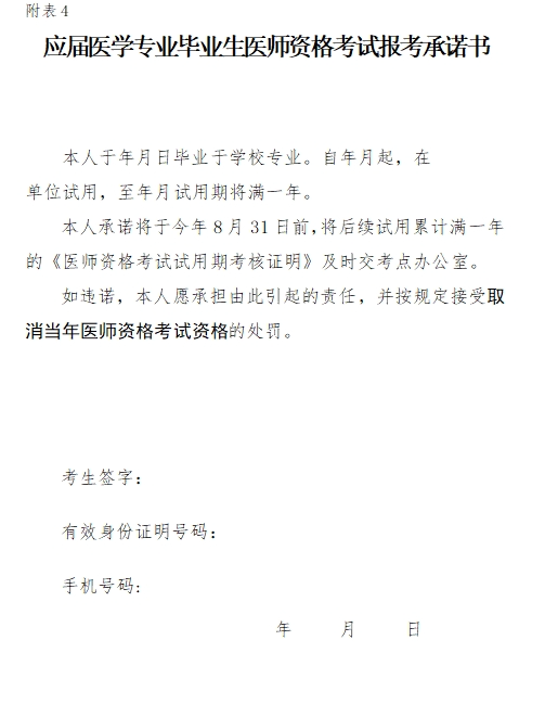 附表4.应届医学专业毕业生医师资格考试报考承诺书