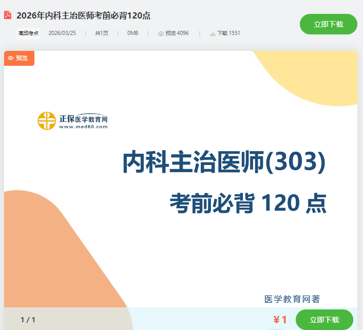 内科主治考前必背120点